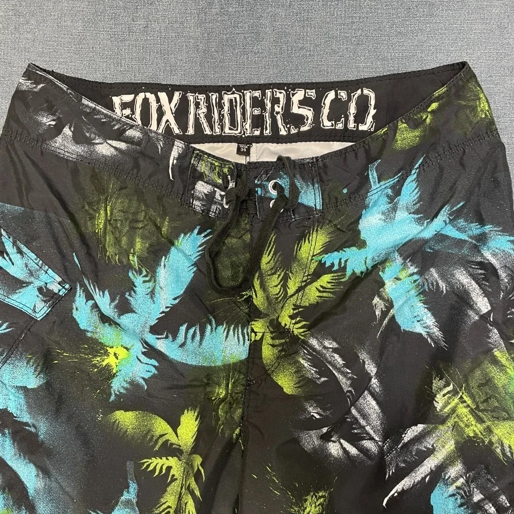 Fox Riders Co. Board Shorts Mens 34 Black Tropical Drawstring Surfing Beach Wear